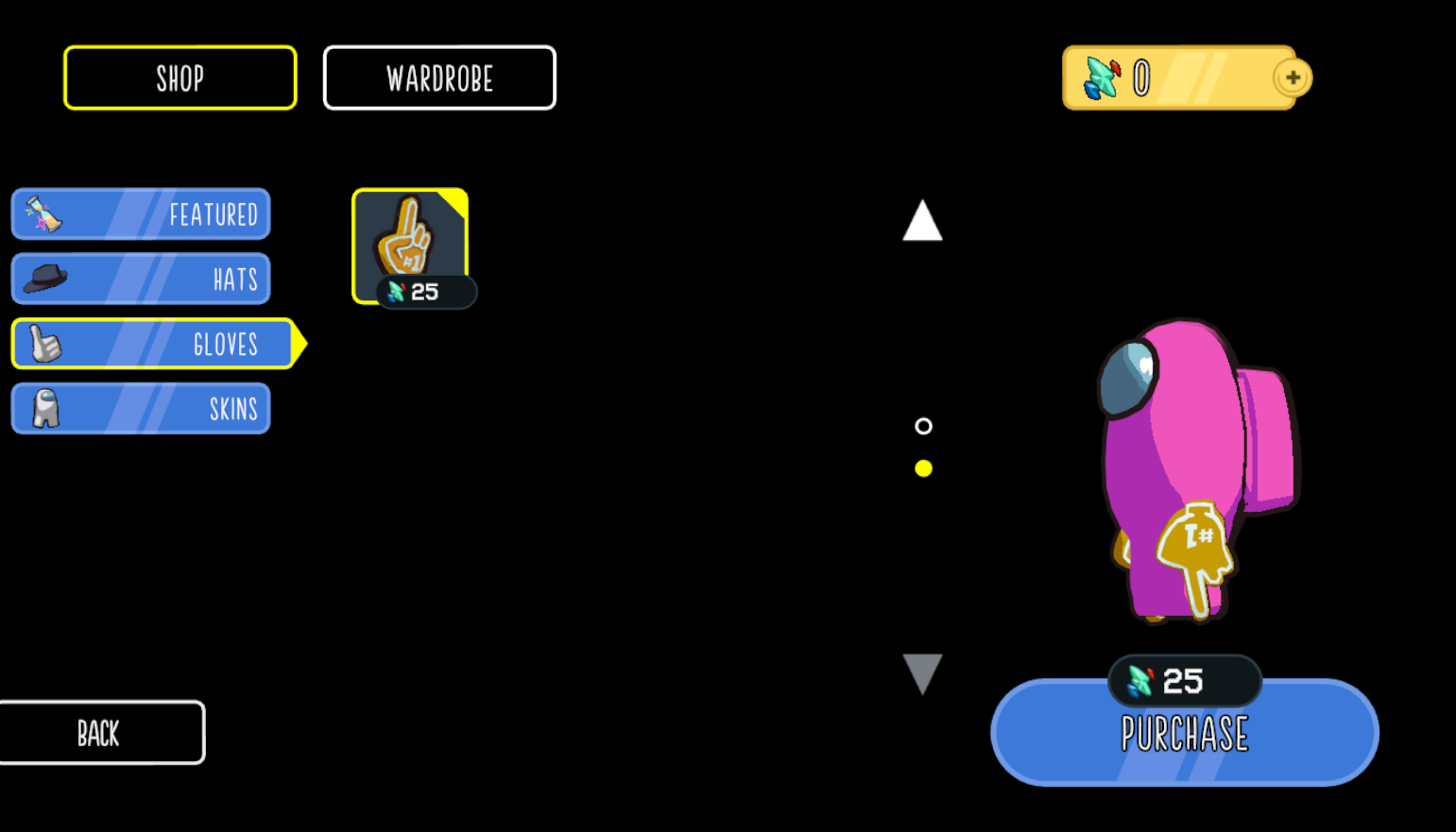 Pink Among Us bean purchasing the #1 fan foam fingers glove