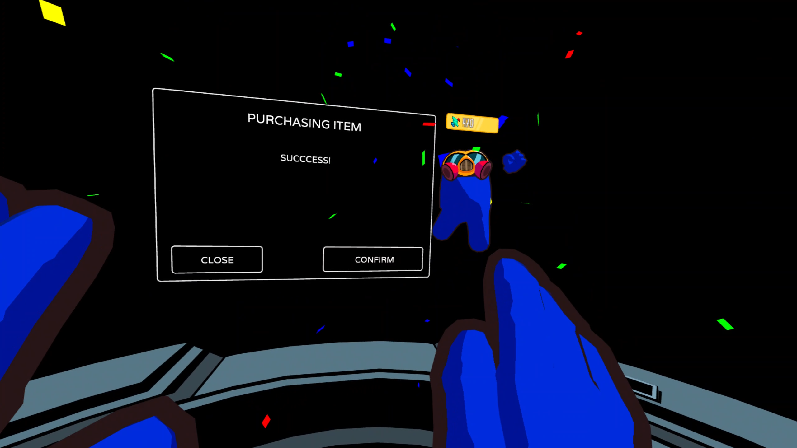 Successful purchase of an item in the Among Us 3D store