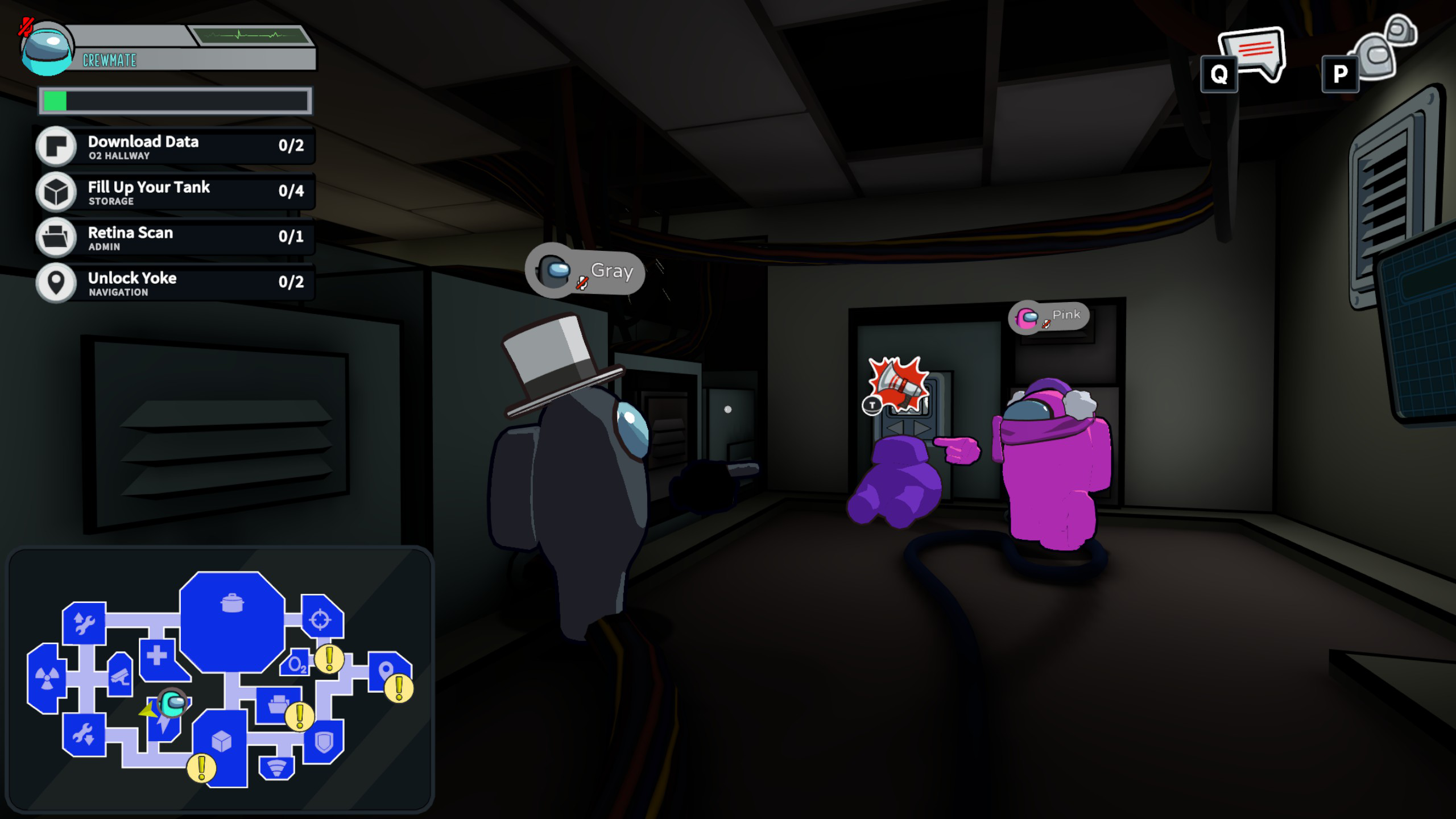Screenshot of Among Us 3D showing a pink Bean blaming a black Bean for killing purple.