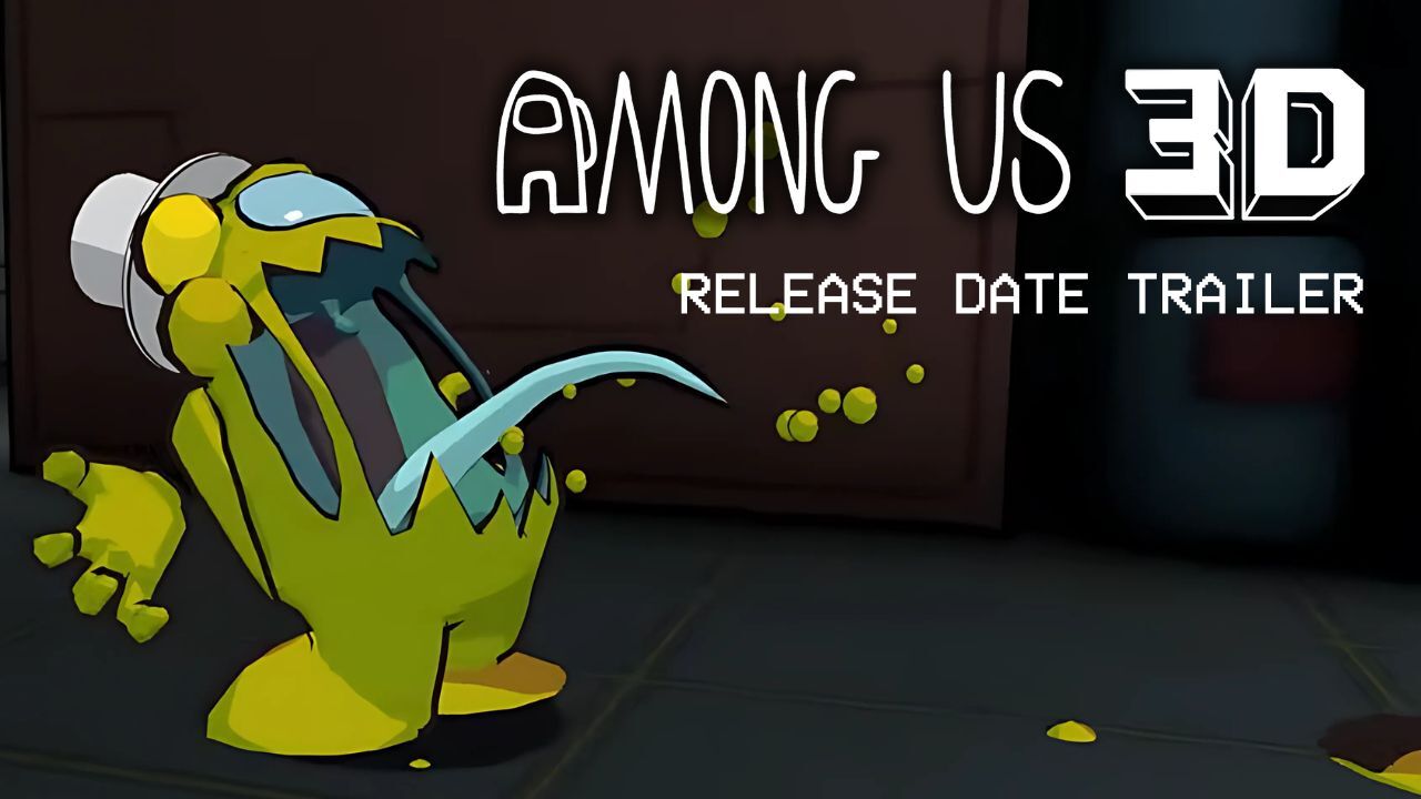 The Tag Monster from Among Us 3D screams as the game logo is announced