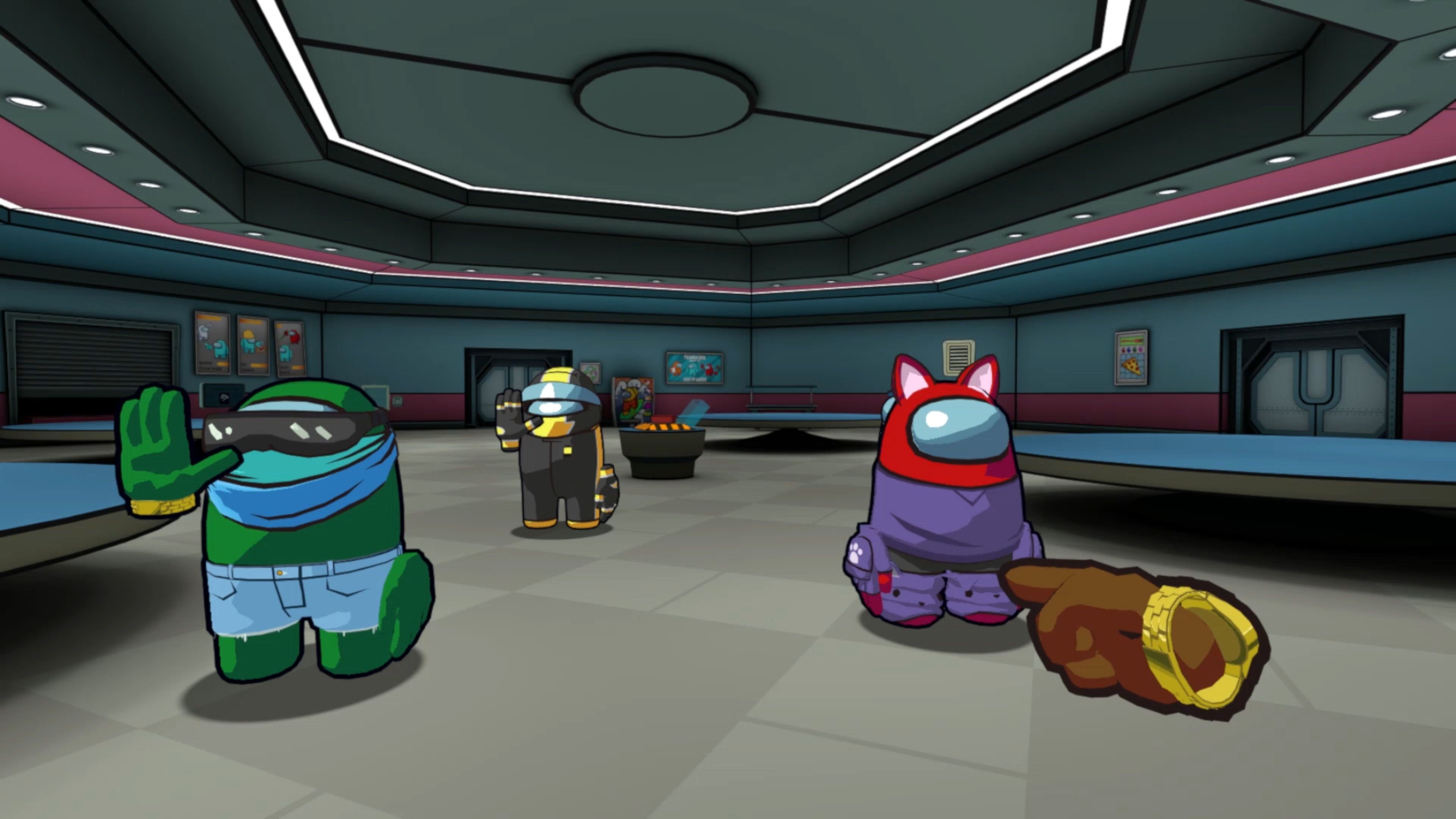 In-game screenshot of the new Among Us 3D cosmetics for the Tracker update