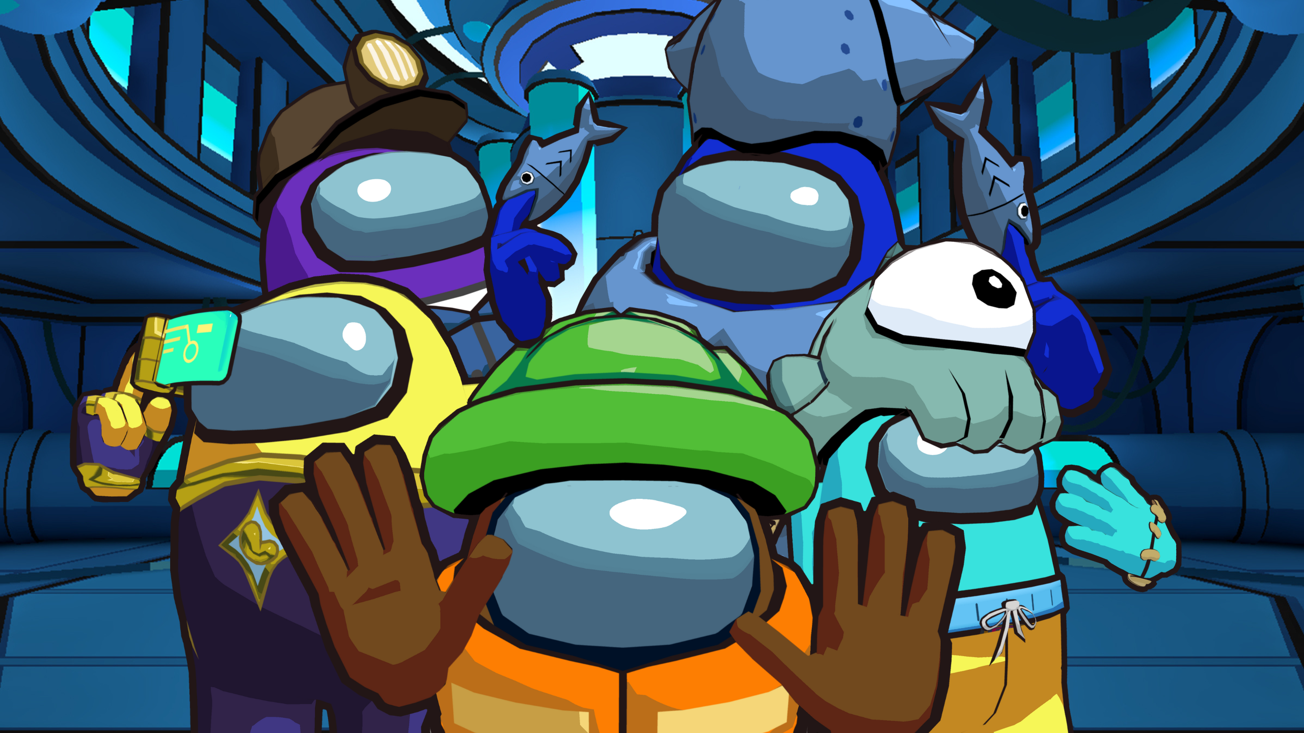 Image showing many different wardrobe combinations for Beans including a miner hat, turtle shell hat, fish finger gloves and more.