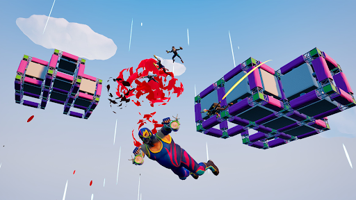 Screenshot of Project Freefall showing a masked luchador plummeting to earth as explosions go off in the background