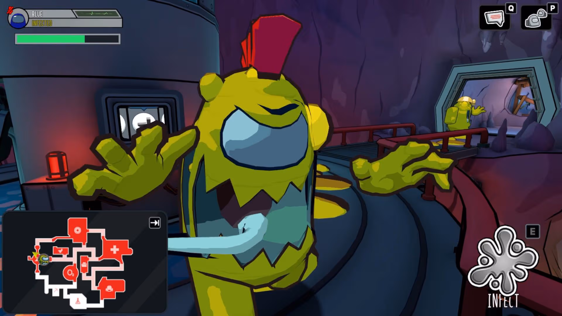 The Infected creature attacks a player in Among Us 3D