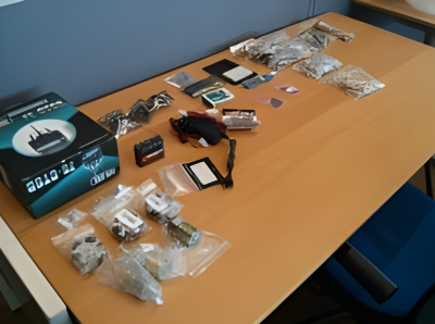 Parts laid out for the building of a BB-8 styled robot