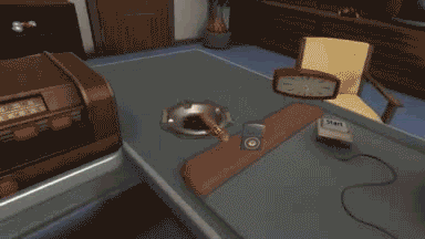 Gif of a VR player grbabbing a cigar, putting it in their mouth and lighting it 