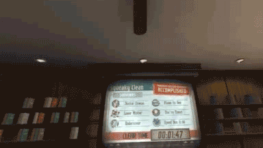 Gif of a player tossing up and catching flare guns then shooting them around an office