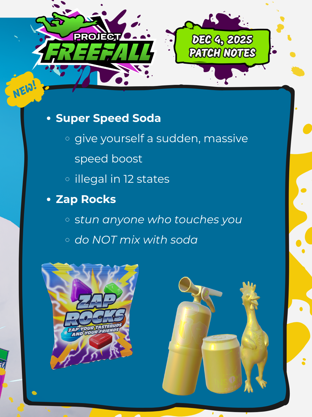 Design element showing all of the updates included in this week's patch, all of which are noted in the text below.