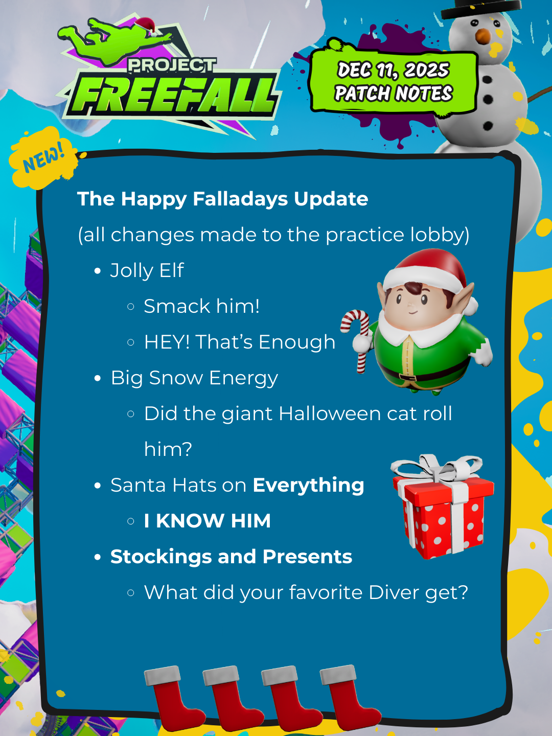 Design element showing all of the updates included in this week's patch, all of which are noted in the text below.