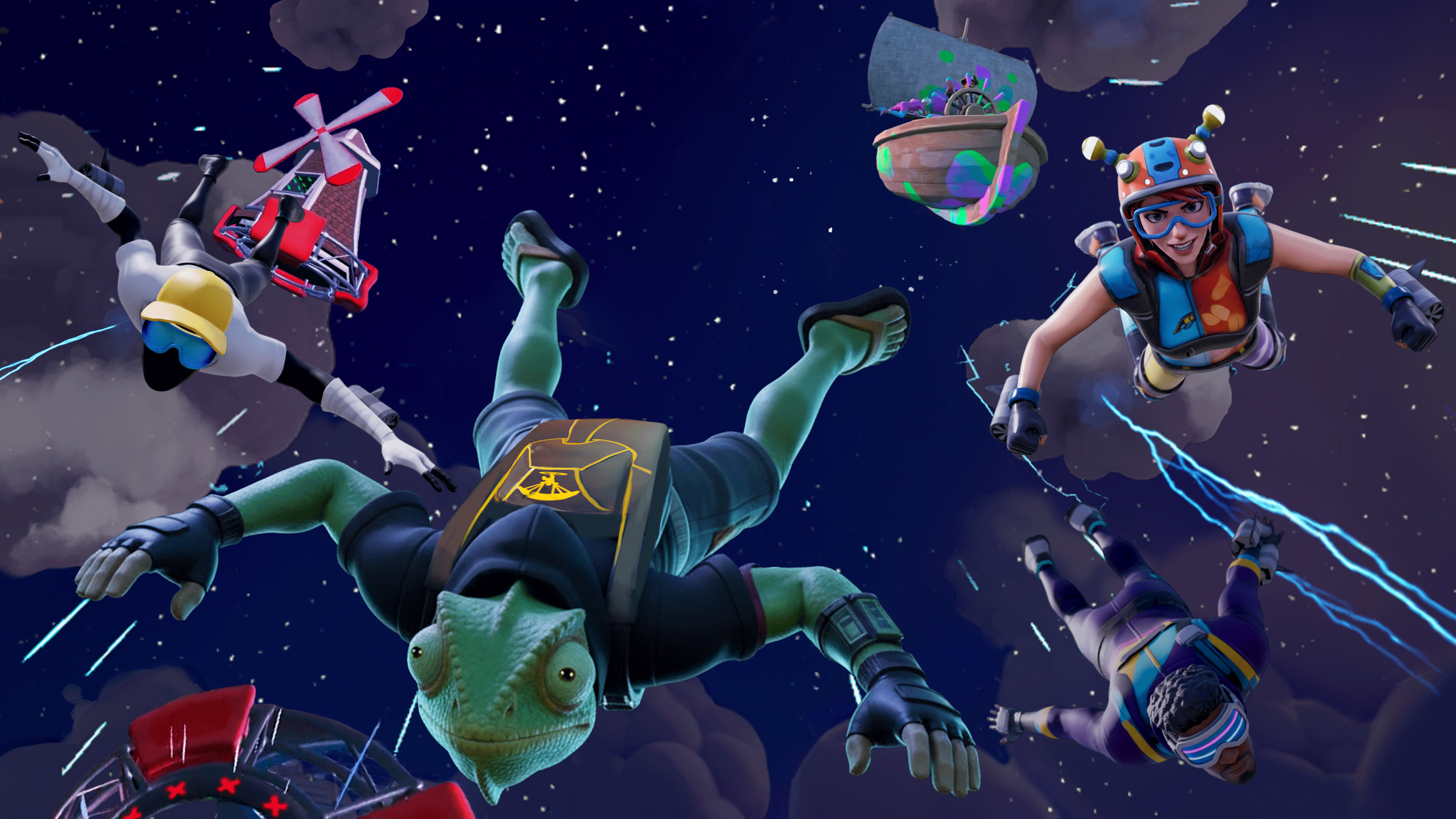 In-game screenshot of the the new night environment and key art of Project Freefall