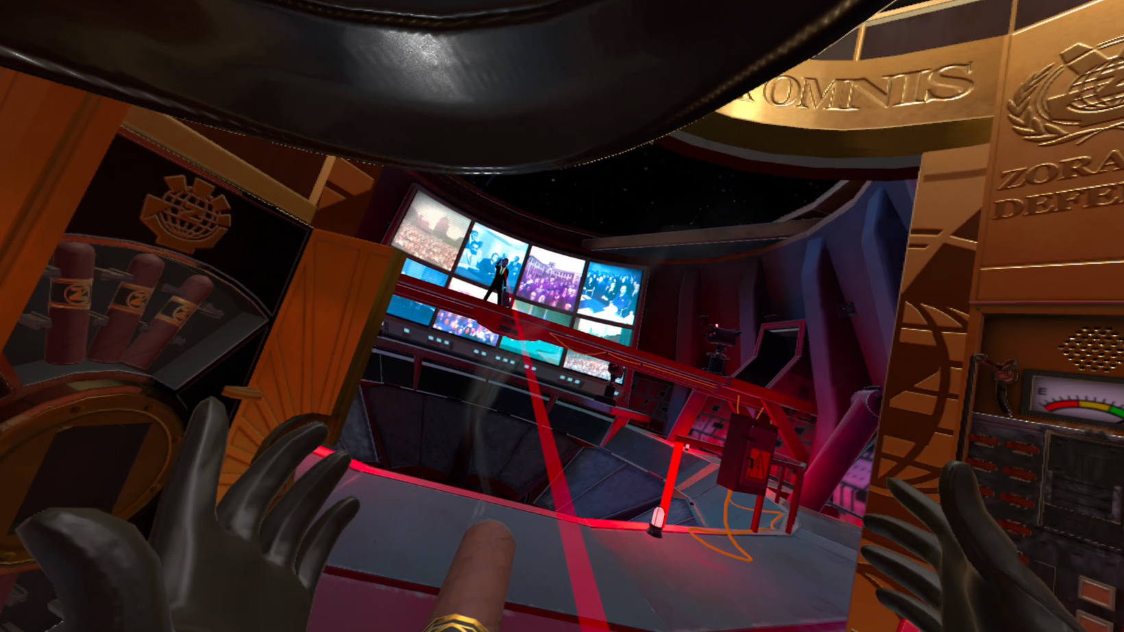 Avoiding gunshots from John Juniper in the VR game I Expect You To Die 2.