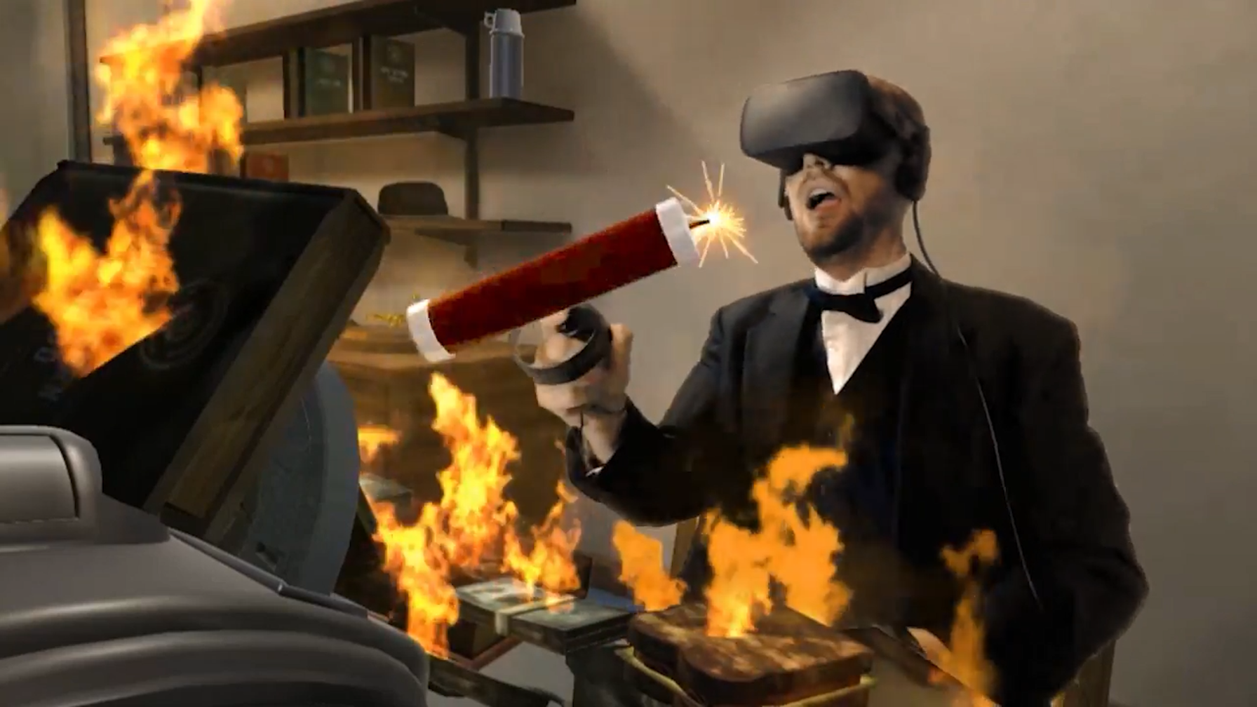 I Expect You To Die mixed relity footage of a secret agent blowing himself up with dynamite