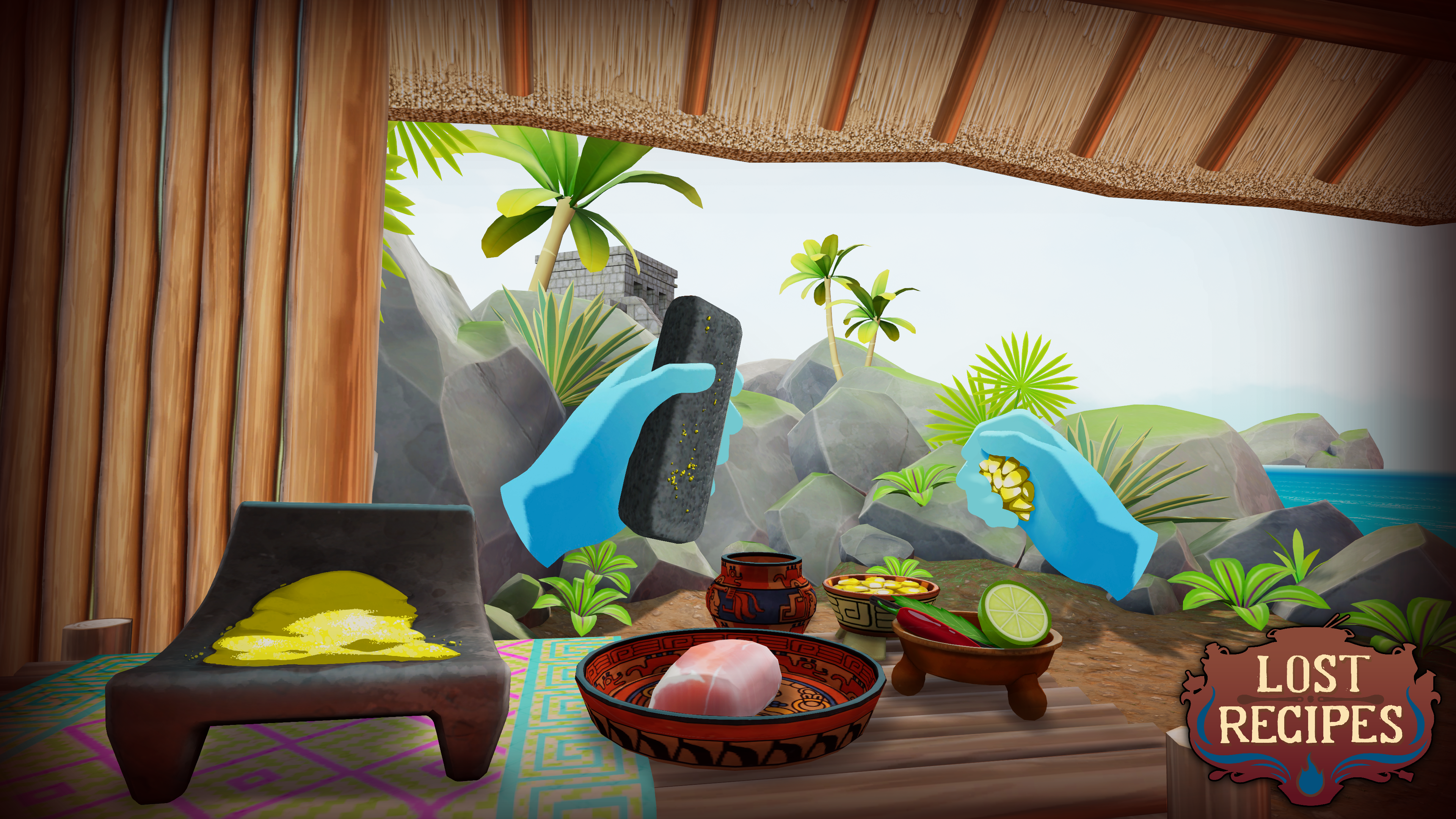 Screenshot of Lost Recipes from Schell Games showing cooking in ancient Mayan kitchen