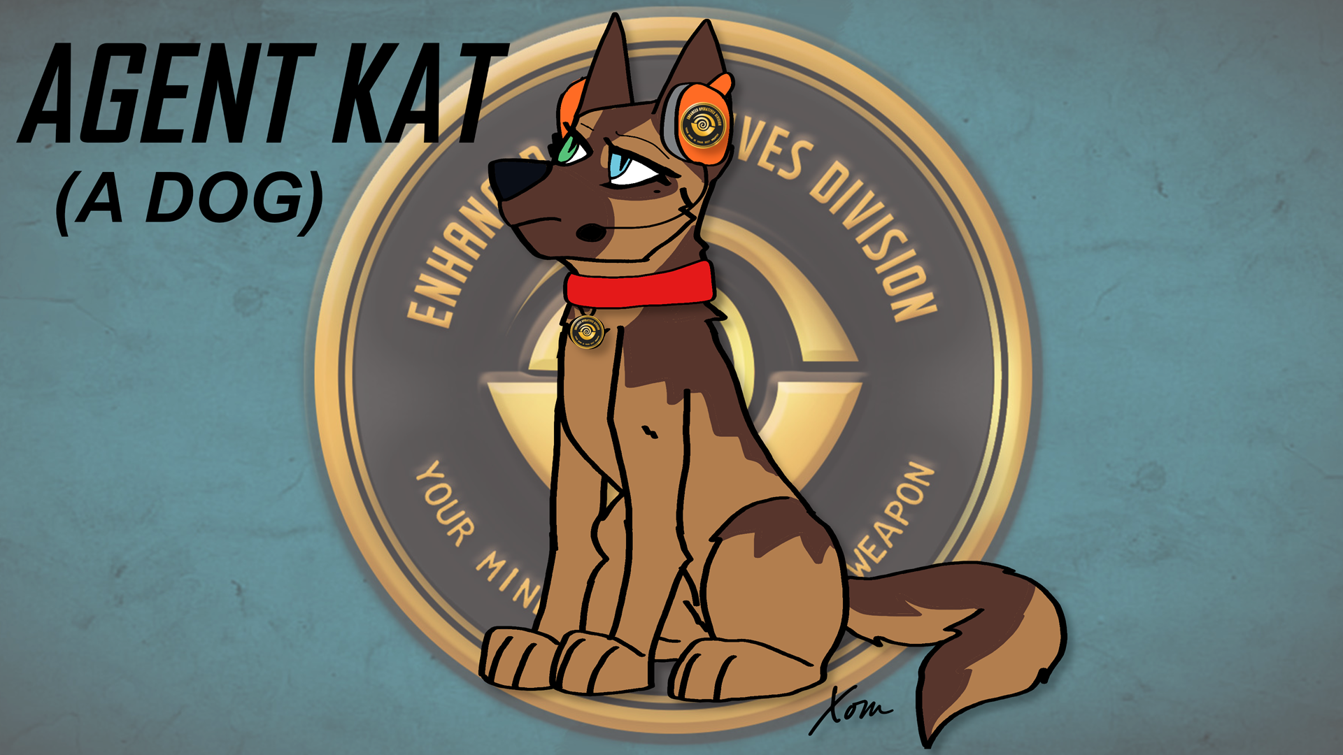 Fan art of a dog wearing a headset and collar in the style of an I Expect You to Die Agent