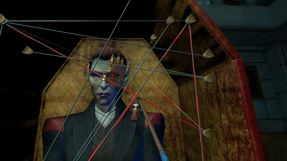 Cutting the wires and removing the doll from a vampire's coffin during a high-tension moment of Silent Slayer gameplay