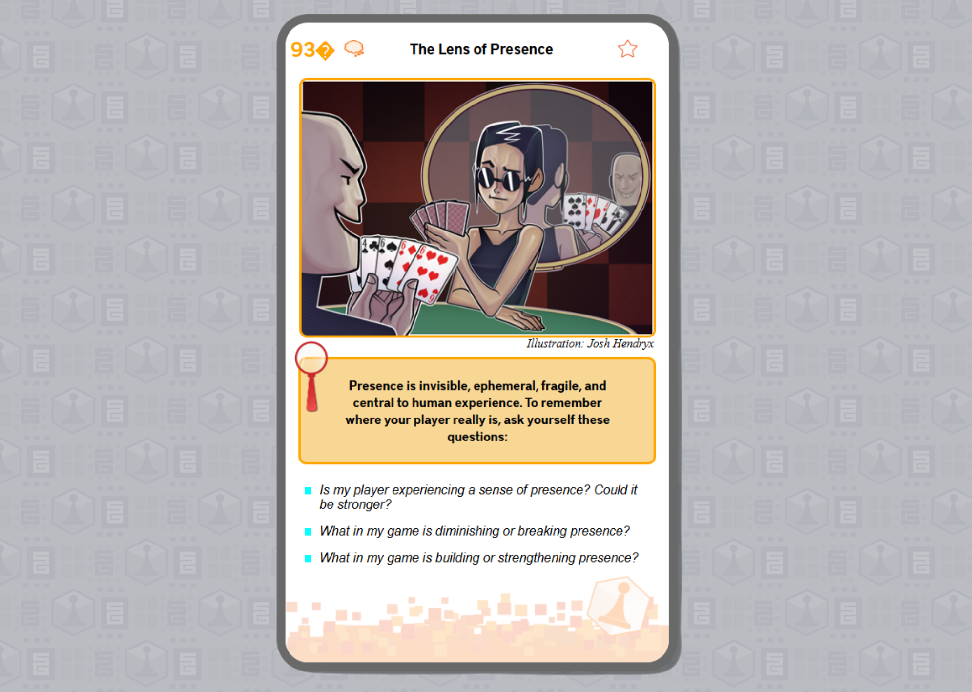 The Lens of Presence showing a person using a mirror to cheat at a poker game