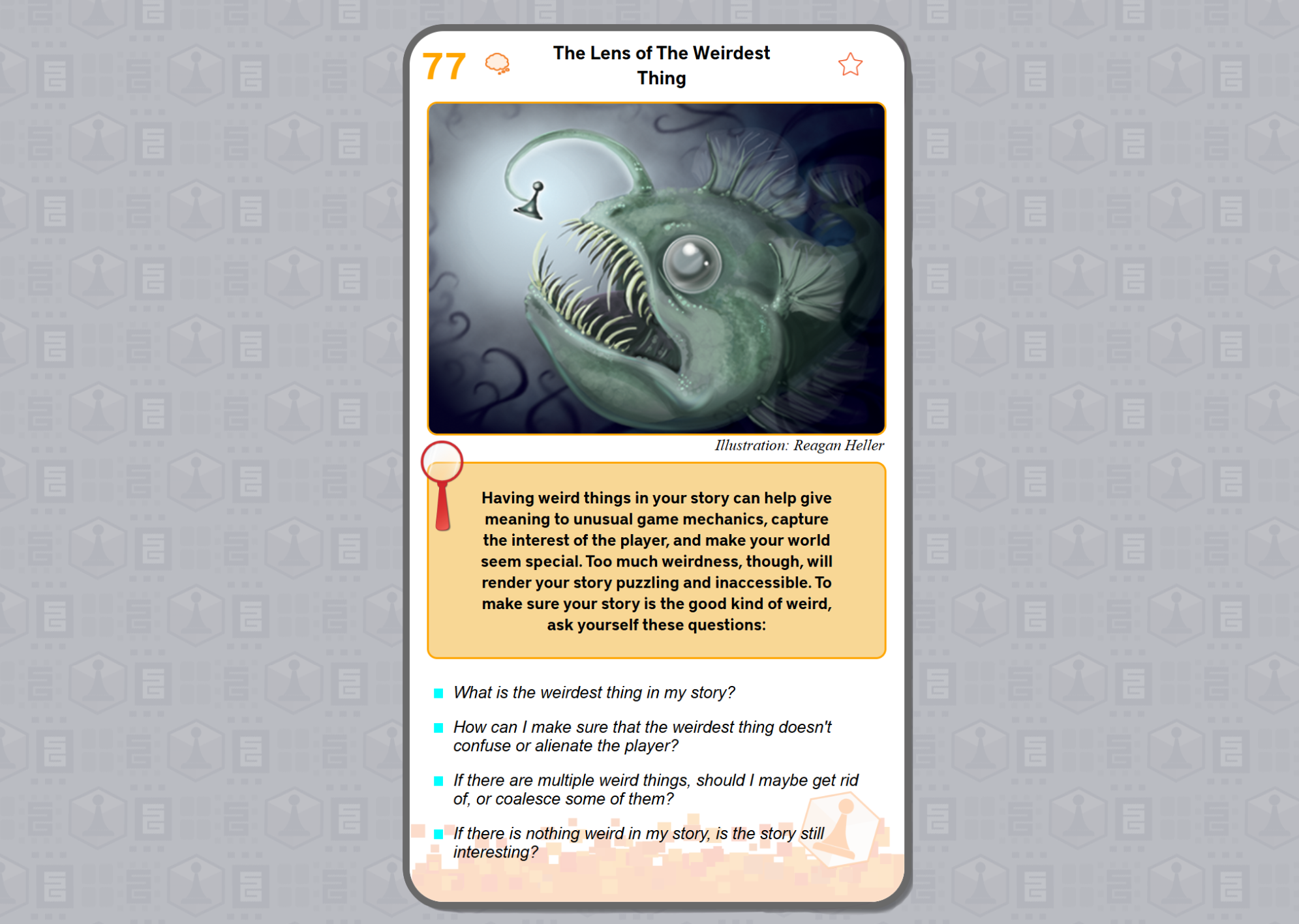 The Lens of the Weirdest thing showing an angler fish holding a chess piece